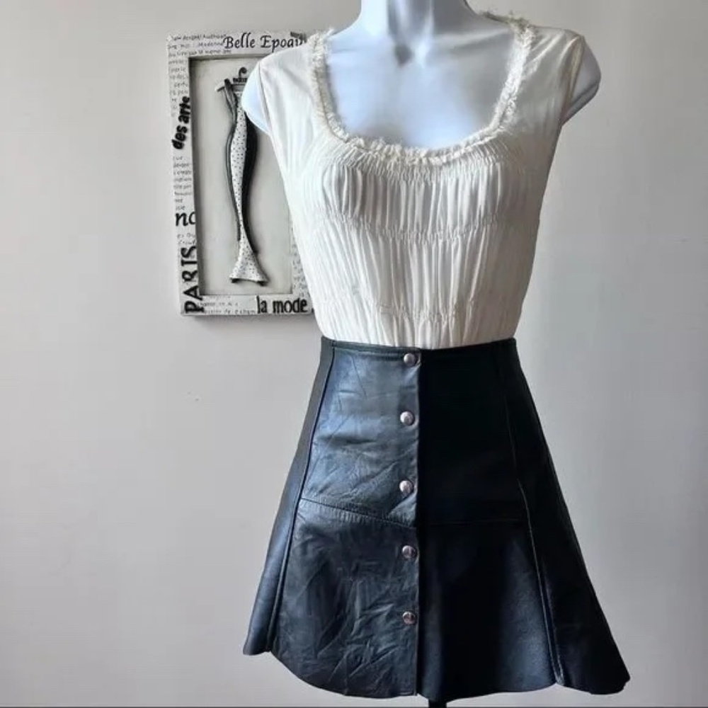 Vintage Black Leather Mini Skirt Size 10 EU 40